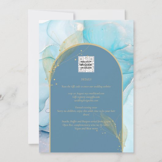 LeahG Sea Glass Gold Ink Aqua Blue Wedding INVITE Einladung (Rückseite)