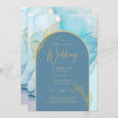 LeahG Sea Glass Gold Ink Aqua Blue Wedding INVITE Einladung (Vorne/Hinten)