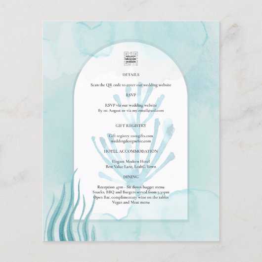 LeahG Sea Glass Ocean Coral Türkis Blue INVITE (Rückseite)