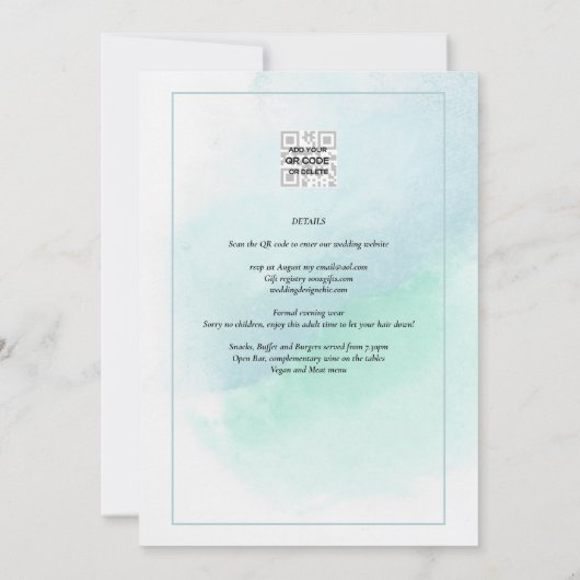 LeahG Sea Glass Türkis Aquamarin Blue Wedding INVI Einladung (Rückseite)