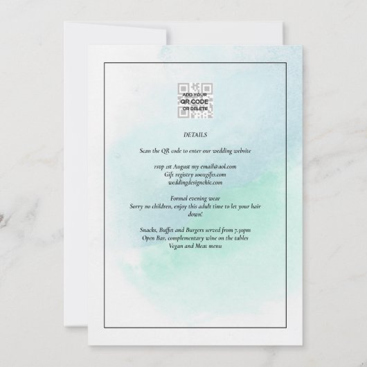 LeahG Sea Glass Türkis Aquamarin Blue Wedding INVI Einladung (Rückseite)