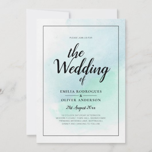 LeahG Sea Glass Türkis Aquamarin Blue Wedding INVI Einladung (Vorderseite)