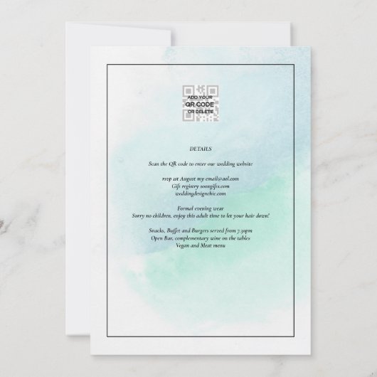 LeahG Sea Glass Türkis Aquamarin Blue Wedding INVI Einladung (Rückseite)