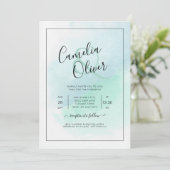 LeahG Sea Glass Türkis Aquamarin Blue Wedding INVI Einladung (Stehend Vorderseite)