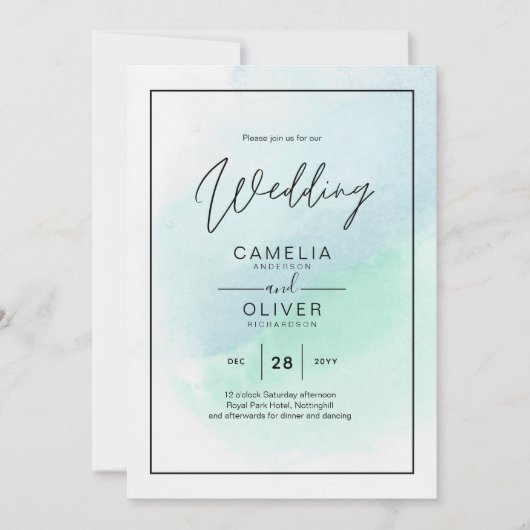 LeahG Sea Glass Türkis Aquamarin Blue Wedding INVI Einladung (Vorderseite)