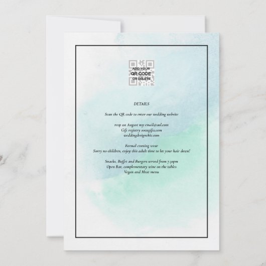 LeahG Sea Glass Türkis Aquamarin Blue Wedding INVI Einladung (Rückseite)