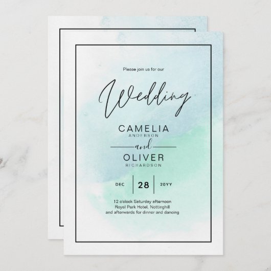 LeahG Sea Glass Türkis Aquamarin Blue Wedding INVI Einladung (Vorne/Hinten)