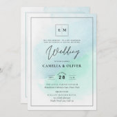 LeahG Sea Glass Türkis Aquamarin Blue Wedding INVI Einladung (Vorne/Hinten)