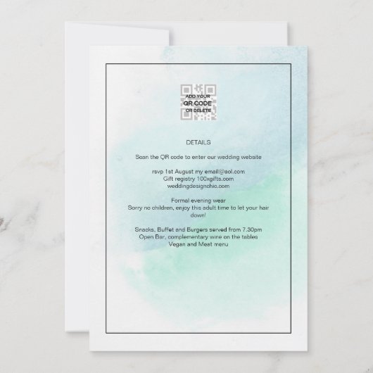 LeahG Sea Glass Türkis Aquamarin Blue Wedding INVI Einladung (Rückseite)