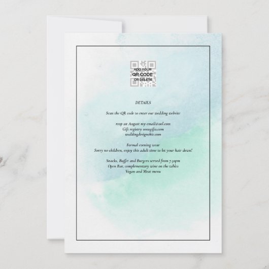 LeahG Sea Glass Türkis Aquamarin Blue Wedding INVI Einladung (Rückseite)