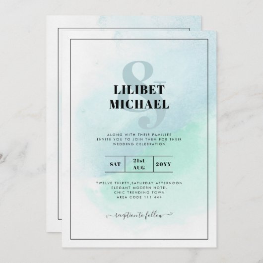 LeahG Sea Glass Türkis Aquamarin Blue Wedding INVI Einladung (Vorne/Hinten)