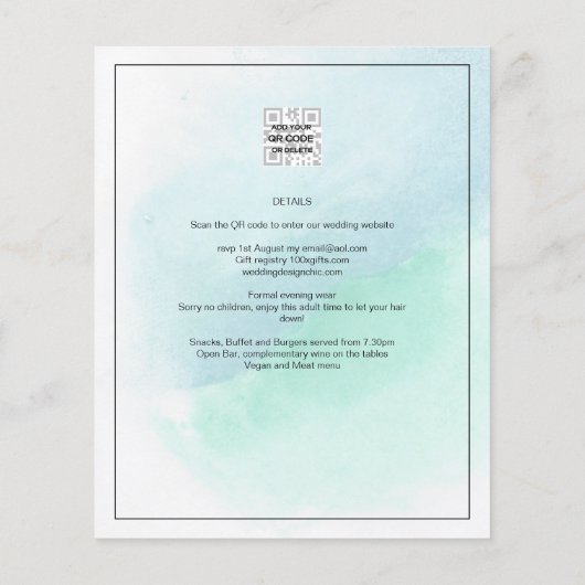 LeahG Sea Glass Türkis Aquamarin Blue Wedding INVI Flyer (Hinten)