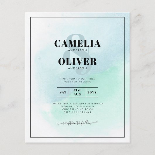 LeahG Sea Glass Türkis Aquamarin Blue Wedding INVI Flyer (Vorne)