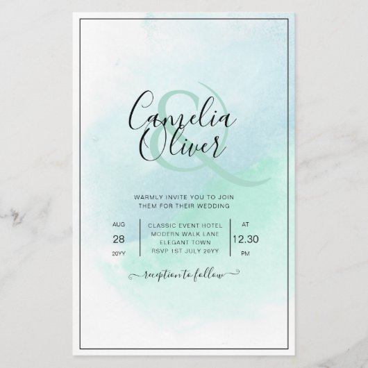 LeahG Sea Glass Türkis Aquamarin Blue Wedding INVI Flyer (Vorne)