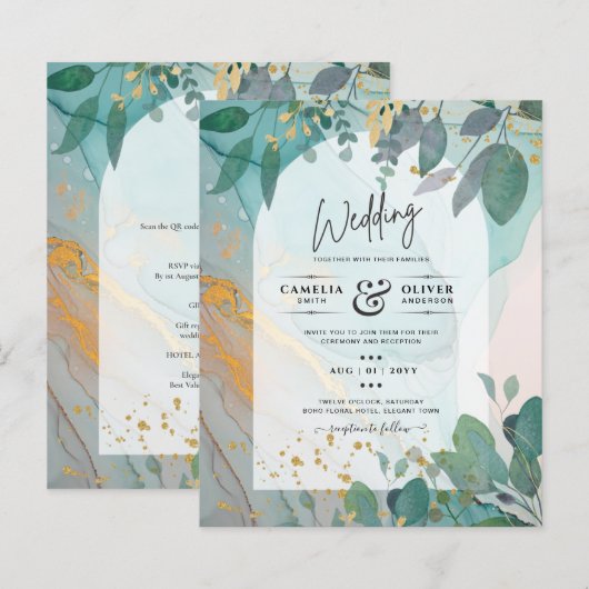 LeahG Seaglass Ink Aquamarin Gold Greenery Wedding (Vorne/Hinten)
