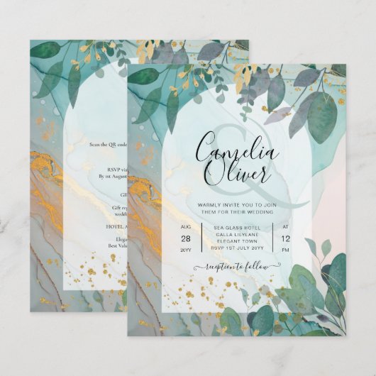 LeahG Seaglass Ink Aquamarin Gold Greenery Wedding (Vorne/Hinten)