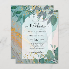 LeahG Seaglass Ink Aquamarin Gold Greenery Wedding