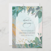 LeahG Seaglass Ink Aquamarin Gold Greenery Wedding Einladung (Vorderseite)