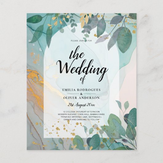 LeahG Seaglass Ink Aquamarin Gold Greenery Wedding Flyer (Vorne)