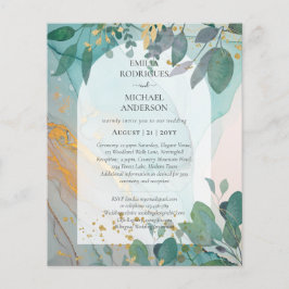 LeahG Seaglass Ink Aquamarin Gold Greenery Wedding Flyer