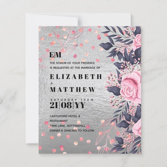 LeahG Silver Navy Rosegold PInk Floral Wedding (Vorderseite)
