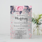 LeahG Silver Navy Rosegold PInk Floral Wedding (Stehend Vorderseite)