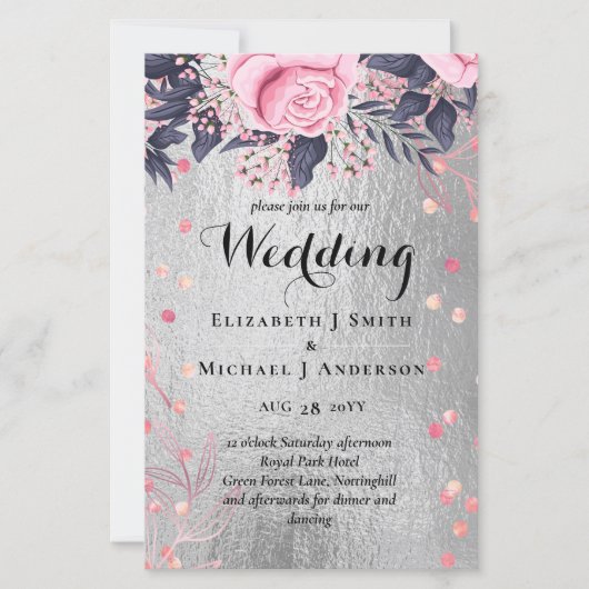 LeahG Silver Navy Rosegold PInk Floral Wedding (Vorderseite)