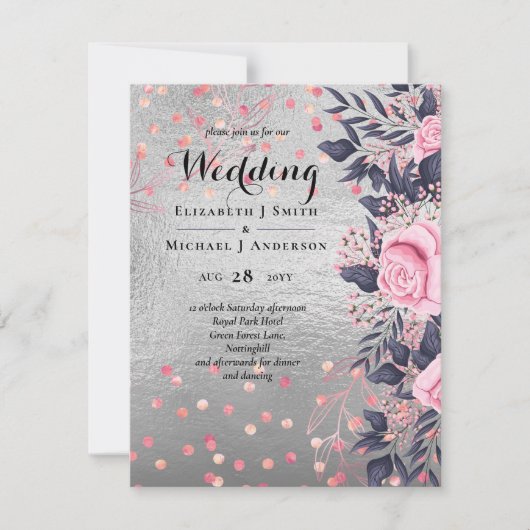 LeahG Silver Navy Rosegold PInk Floral Wedding (Vorderseite)