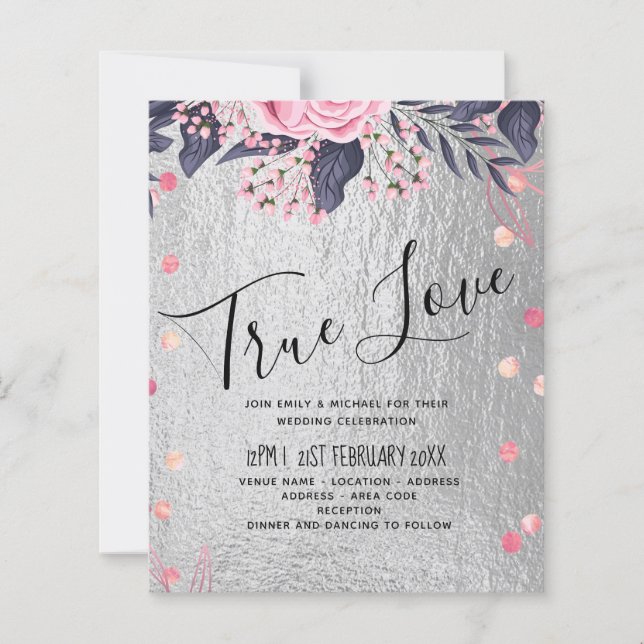 LeahG Silver Navy Rosegold PInk Floral Wedding (Vorderseite)