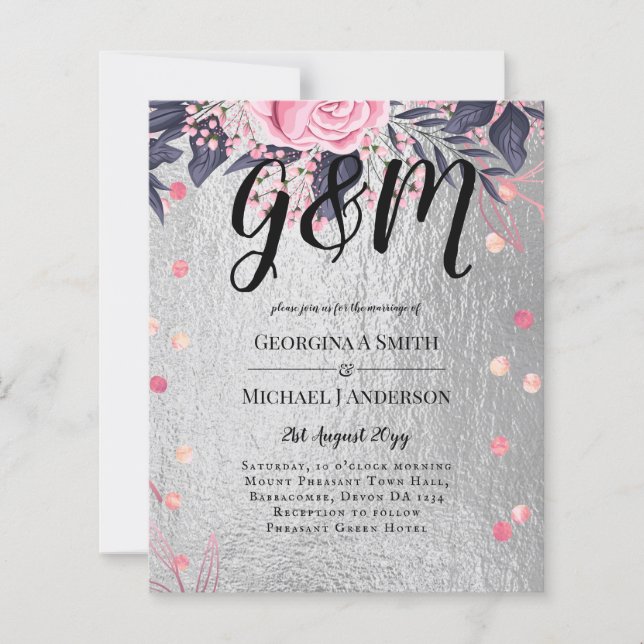 LeahG Silver Navy Rosegold PInk Floral Wedding (Vorderseite)