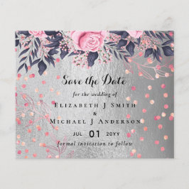 LeahG Silver Navy Rosegold PInk Floral Wedding Flyer