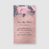 LeahG Silver Navy Rosegold PInk Floral Wedding Magnetkarte (Vorderseite)