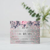 LeahG Silver Navy Rosegold PInk Floral Wedding Postkarte (Stehend Vorderseite)