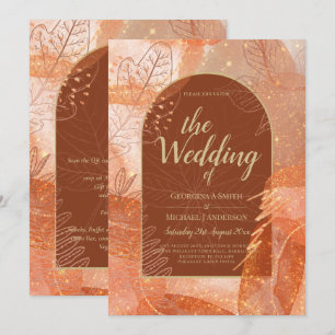 LeahG Terracotta Gold Herbstliche Hochzeit im Herb Einladung