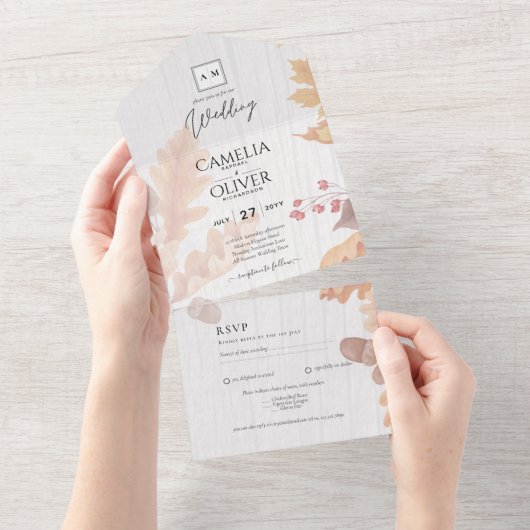LeahG Terracotta Herbstlaubs Wedding Einladung (Abreißen)