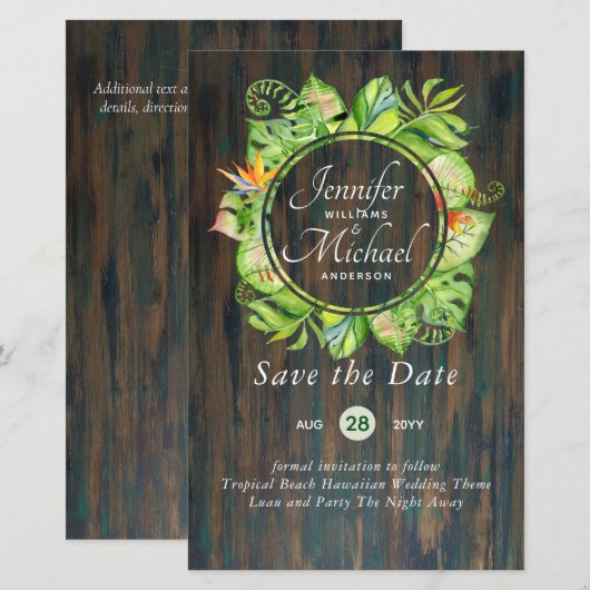 LeahG Tropical Blätter Beach Wedding Save the Date (Vorne/Hinten)