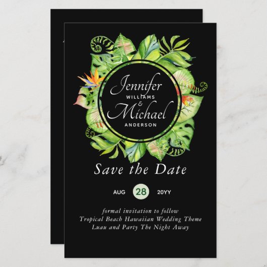 LeahG Tropical Blätter Beach Wedding Save the Date (Vorne/Hinten)
