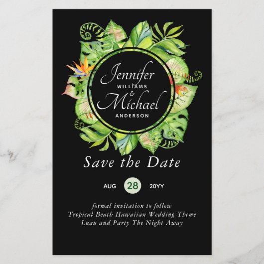 LeahG Tropical Blätter Beach Wedding Save the Date (Vorderseite)