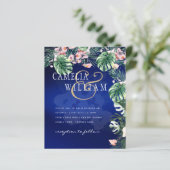 LeahG Tropical Blue Green Pink Floral Wedding (Stehend Vorderseite)