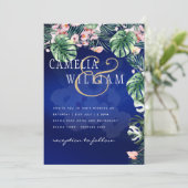 LeahG Tropical Blue Green Pink Floral Wedding Einladung (Stehend Vorderseite)