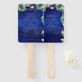 LeahG Tropical Blue Green Pink Floral Wedding Fächer