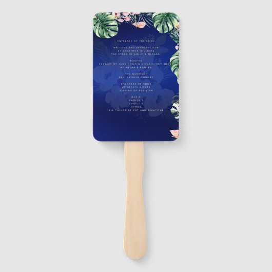 LeahG Tropical Blue Green Pink Floral Wedding Fächer (Rückseite)