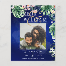 LeahG Tropical Blue Green Pink Floral Wedding Flyer