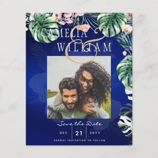 LeahG Tropical Blue Green Pink Floral Wedding Flyer (Vorne)