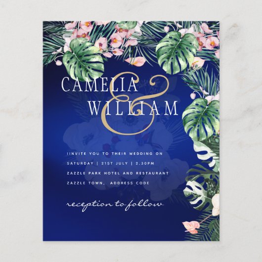 LeahG Tropical Blue Green Pink Floral Wedding Flyer (Vorne)