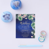 LeahG Tropical Blue Green Pink Floral Wedding Flyer (Einzeln)