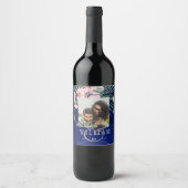 LeahG Tropical Blue Green Pink Floral Wedding Weinetikett (Vorderseite)