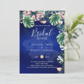 LeahG Tropical Blue Pink Floral BRAUTPARTY Einladung (Stehend Vorderseite)