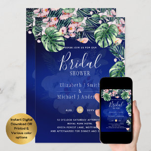 LeahG Tropical Blue Pink Floral BRAUTPARTY Einladung