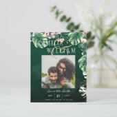 LeahG Tropical Green Pink Botanical Wedding (Stehend Vorderseite)